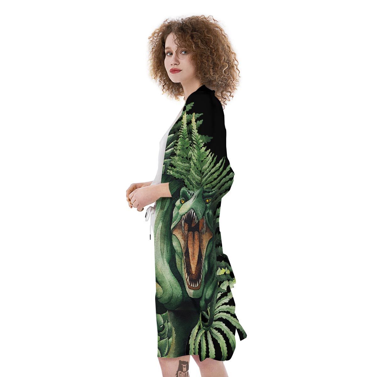 Dinosaur T Rex And Jurassic Plants Print Kimono-grizzshop