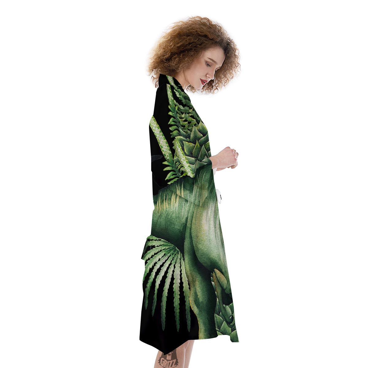 Dinosaur T Rex And Jurassic Plants Print Kimono-grizzshop