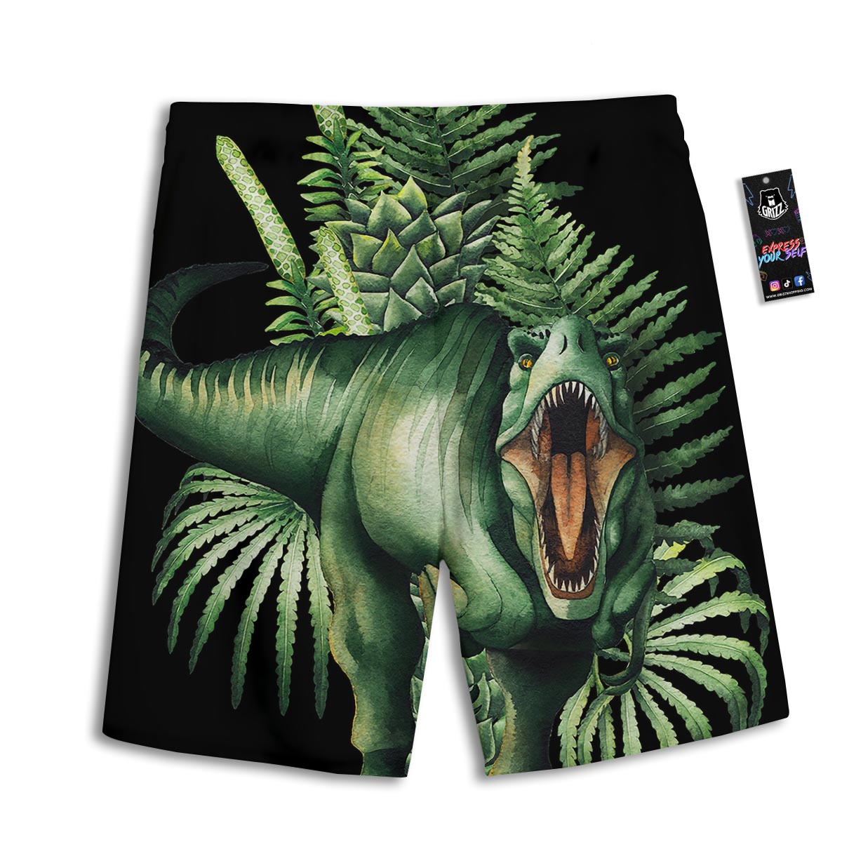 Dinosaur T Rex And Jurassic Plants Print Men's Athletic Shorts