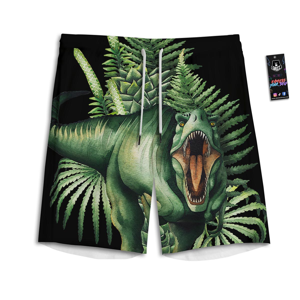 Dinosaur T Rex And Jurassic Plants Print Men's Athletic Shorts