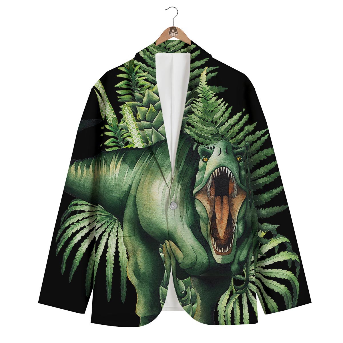Dinosaur T Rex And Jurassic Plants Print Men's Blazer-grizzshop