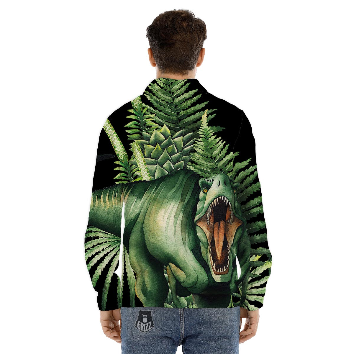 Dinosaur T Rex And Jurassic Plants Print Men's Dress Shirts-grizzshop
