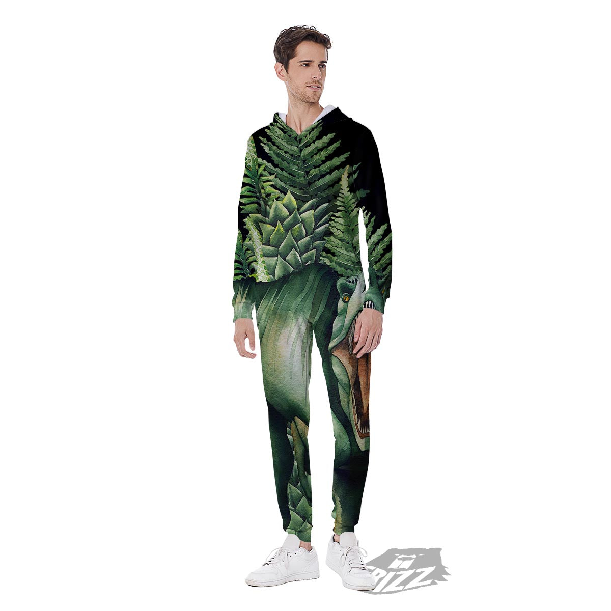 Dinosaur T Rex And Jurassic Plants Print Men's Jumpsuit-grizzshop