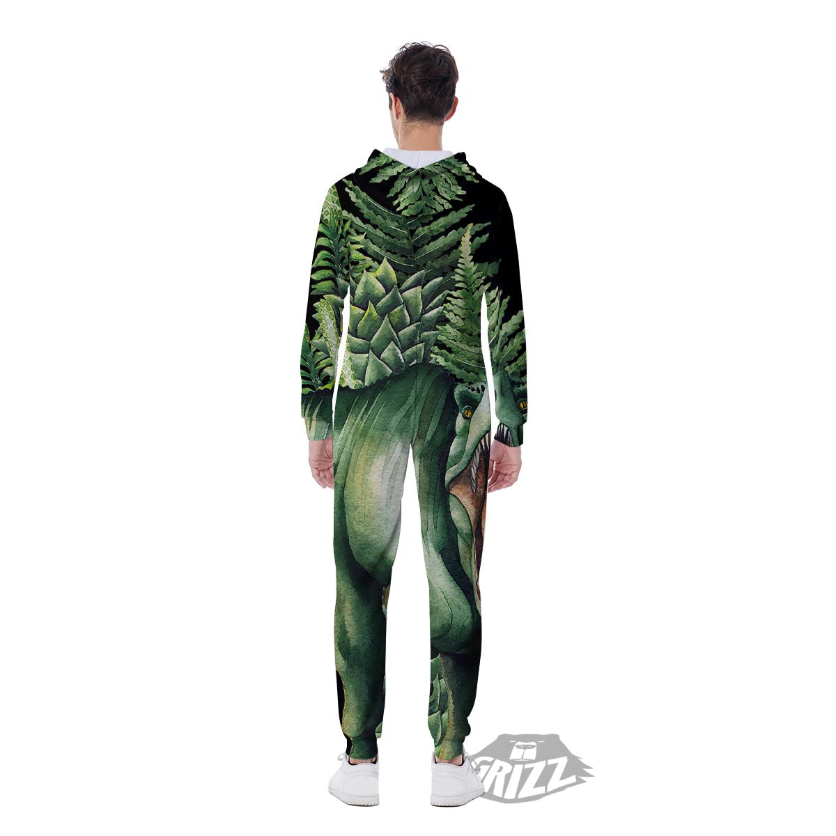 Dinosaur T Rex And Jurassic Plants Print Men's Jumpsuit-grizzshop