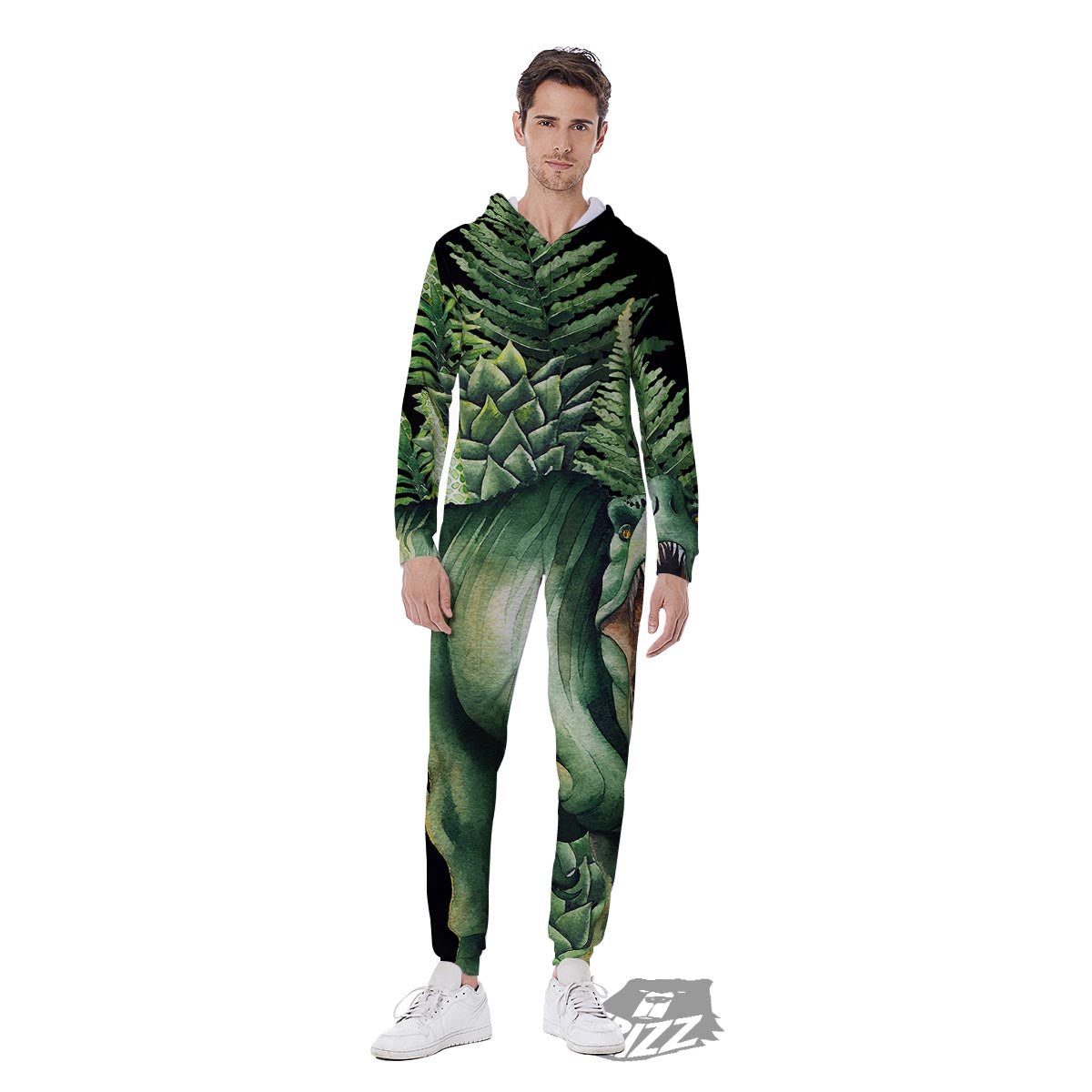 Dinosaur T Rex And Jurassic Plants Print Men's Jumpsuit-grizzshop