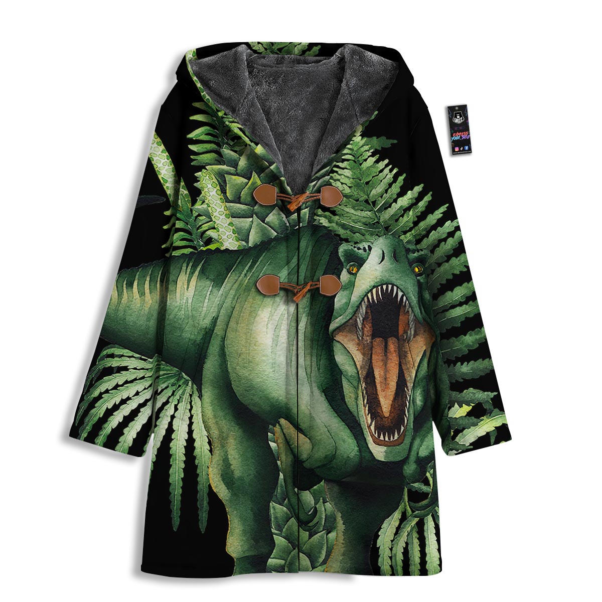 Dinosaur T Rex And Jurassic Plants Print Men's Windbreaker Jacket-grizzshop