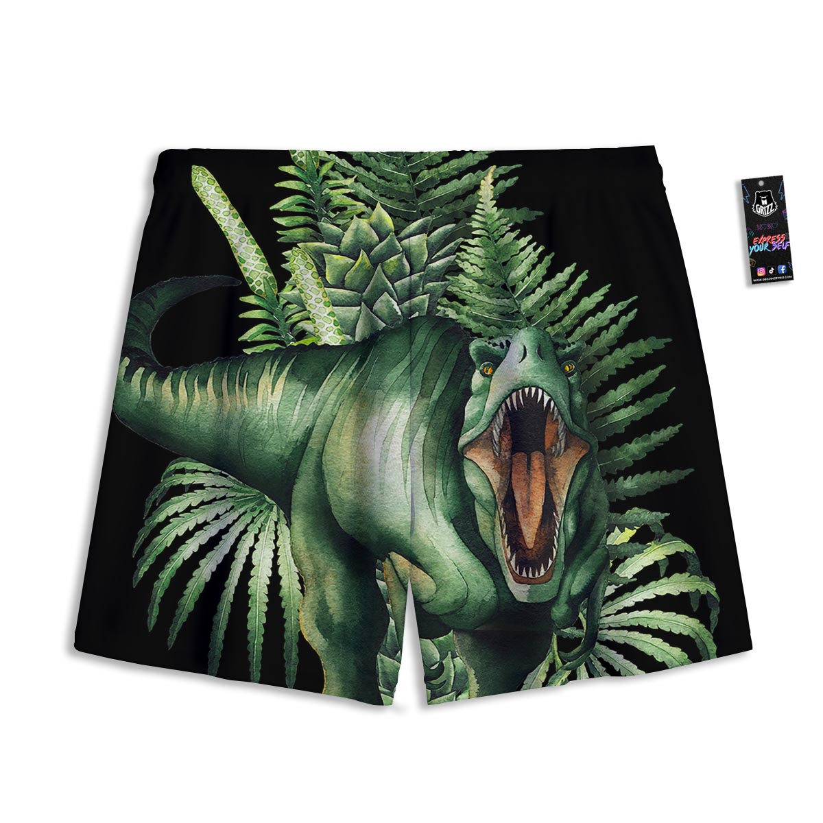 Dinosaur T Rex And Jurassic Plants Print Mesh Shorts