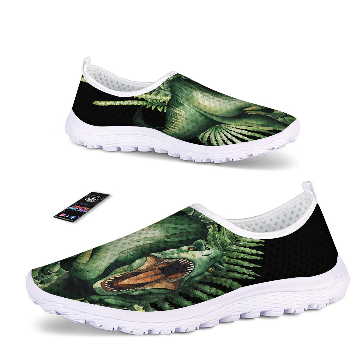 Dinosaur T Rex And Jurassic Plants Print Nurse Shoes-grizzshop
