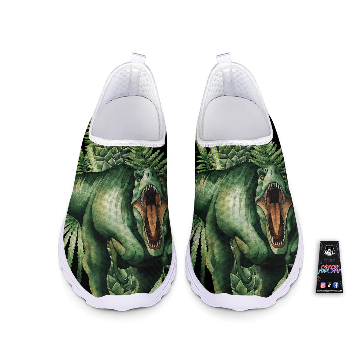 Dinosaur T Rex And Jurassic Plants Print Nurse Shoes-grizzshop