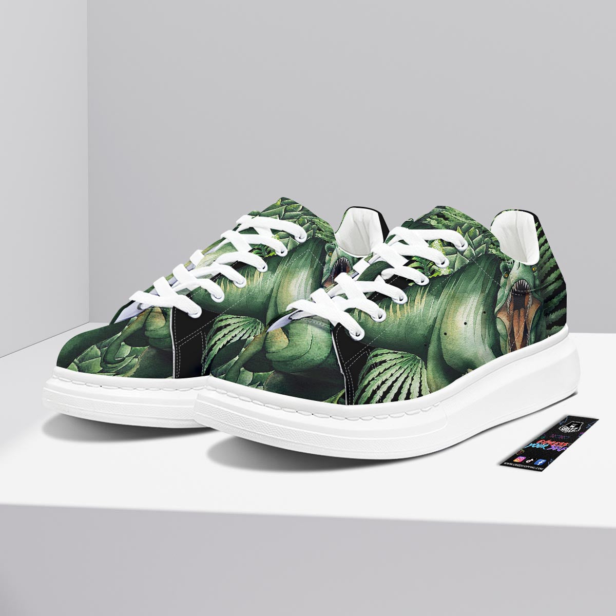 Dinosaur T Rex And Jurassic Plants Print Platform Shoes-grizzshop