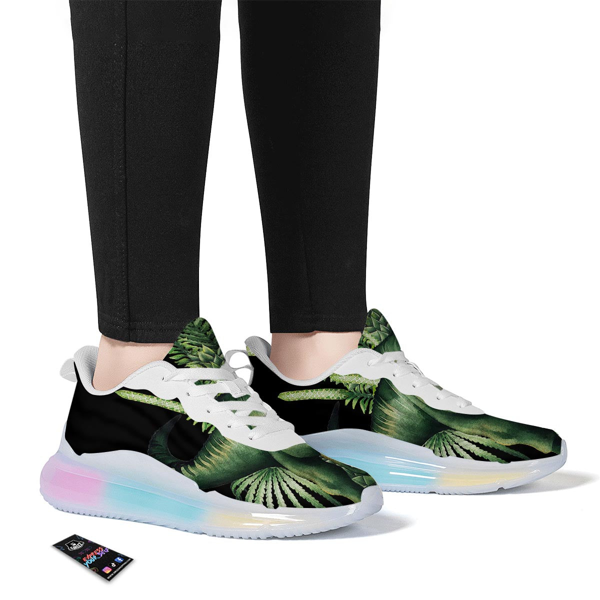 Dinosaur T Rex And Jurassic Plants Print Running Sneakers-grizzshop