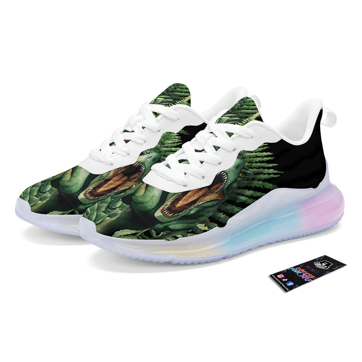 Dinosaur T Rex And Jurassic Plants Print Running Sneakers-grizzshop