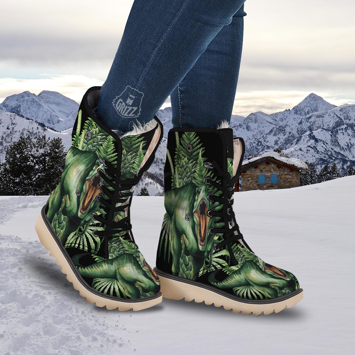 Dinosaur T Rex And Jurassic Plants Print Snow Boots-grizzshop
