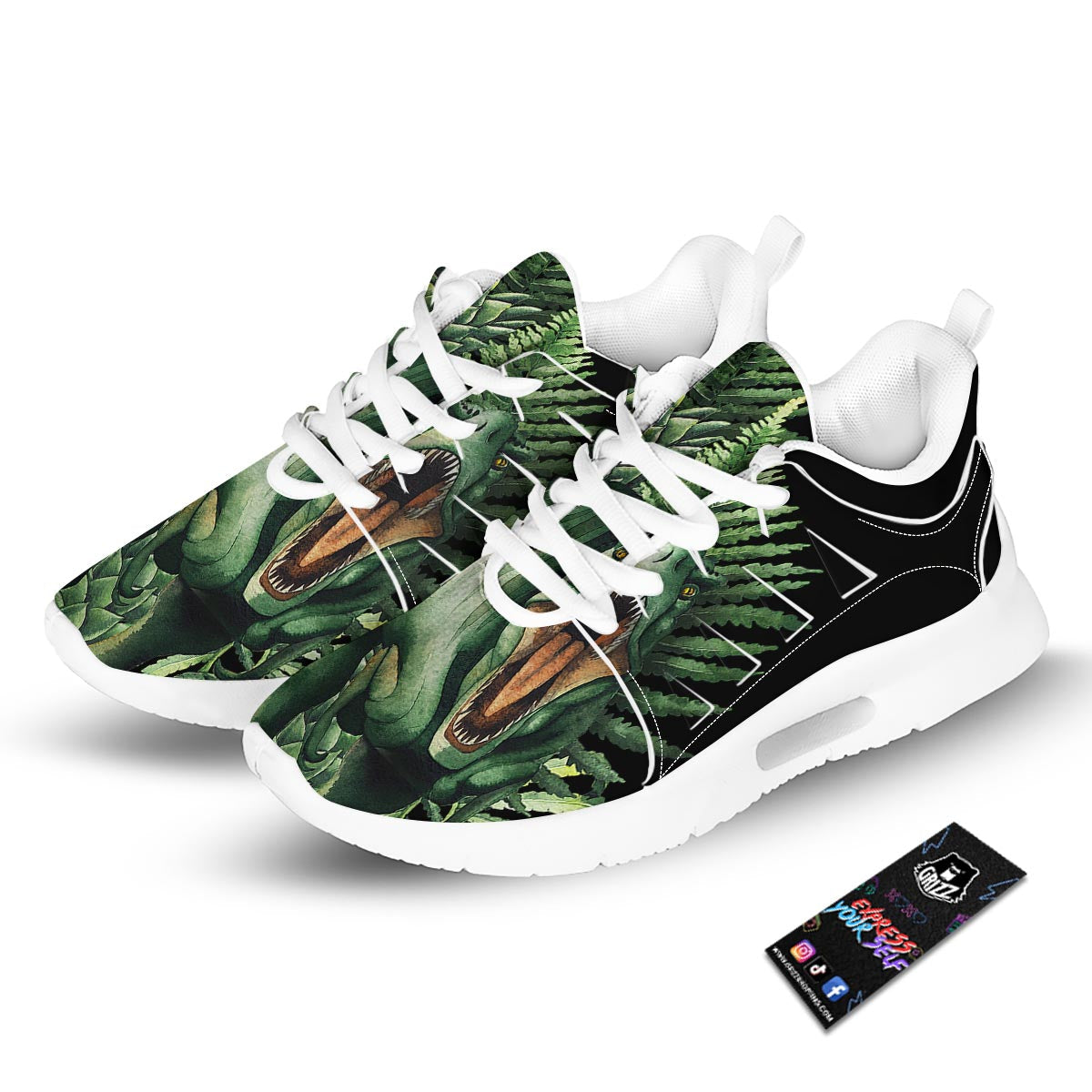 Dinosaur T Rex And Jurassic Plants Print Tennis Shoes-grizzshop