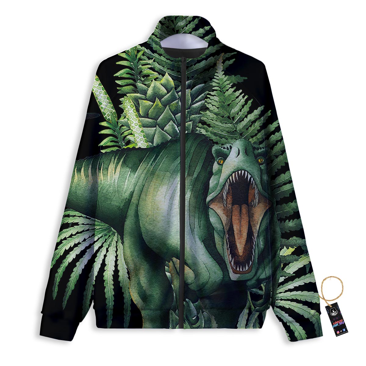 Dinosaur T Rex And Jurassic Plants Print Track Jacket-grizzshop