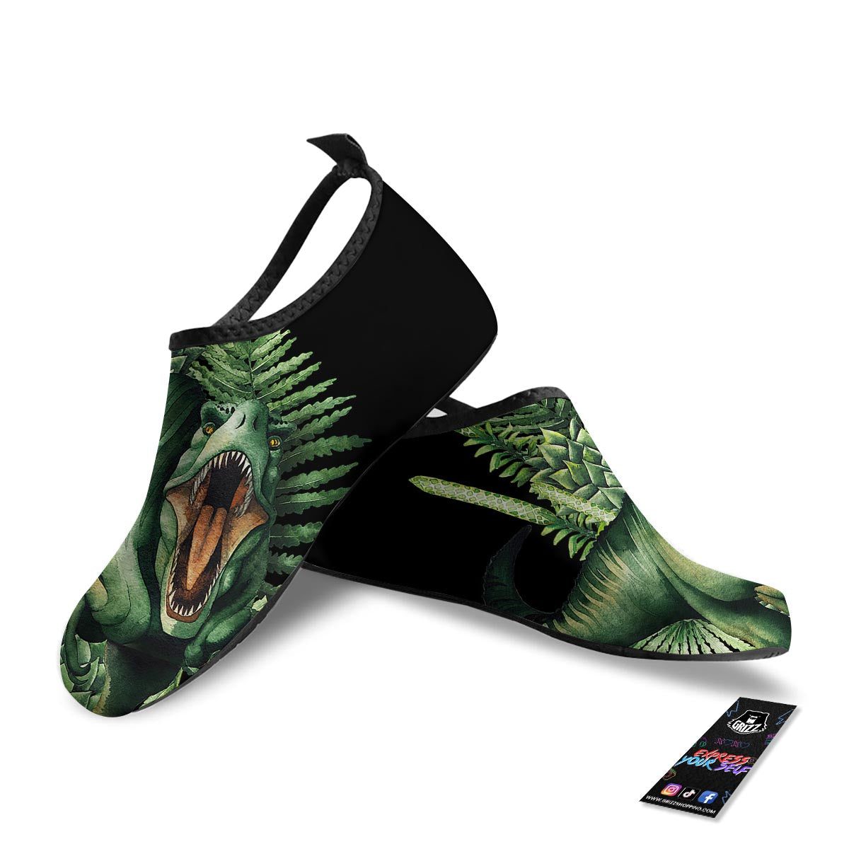 Dinosaur T Rex And Jurassic Plants Print Water Shoes-grizzshop