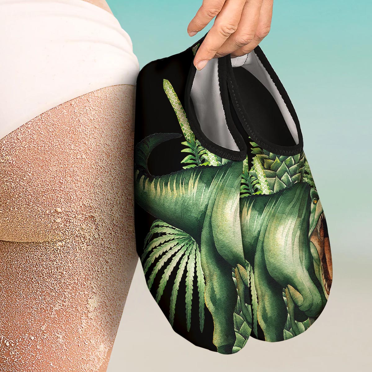 Dinosaur T Rex And Jurassic Plants Print Water Shoes-grizzshop