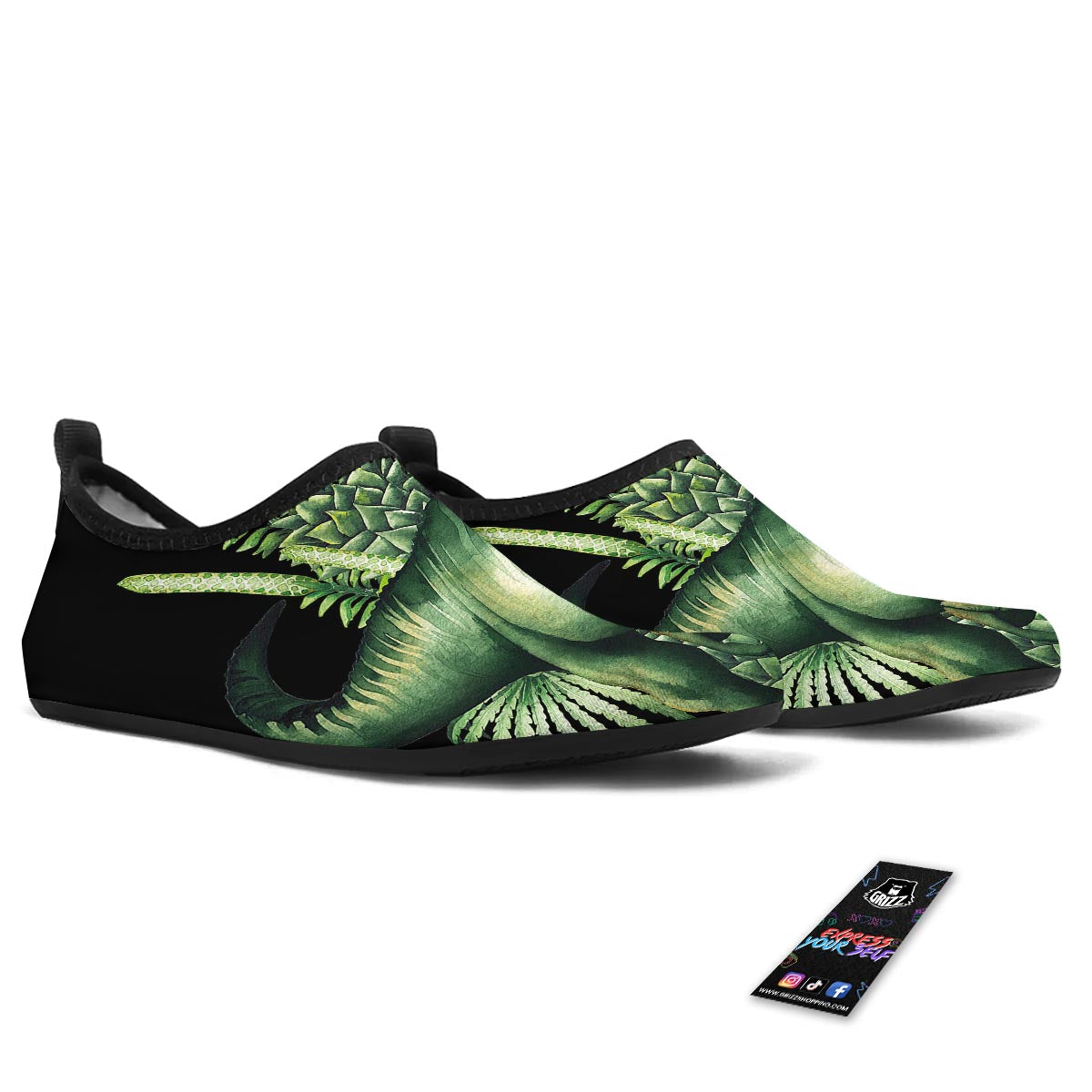 Dinosaur T Rex And Jurassic Plants Print Water Shoes-grizzshop