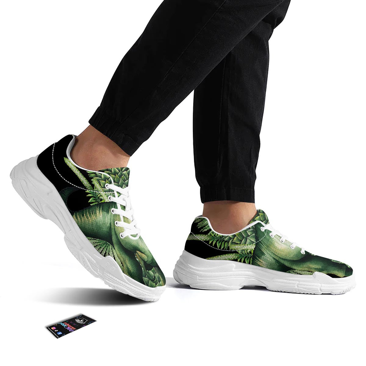 Dinosaur T Rex And Jurassic Plants Print White Chunky Shoes-grizzshop