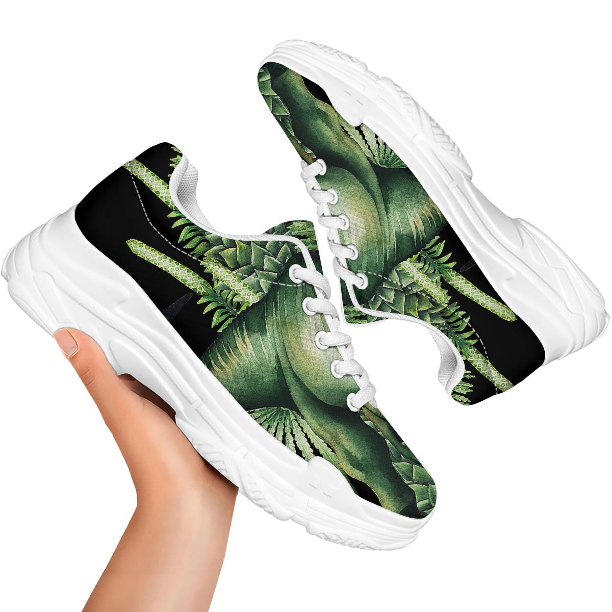 Dinosaur T Rex And Jurassic Plants Print White Chunky Shoes-grizzshop