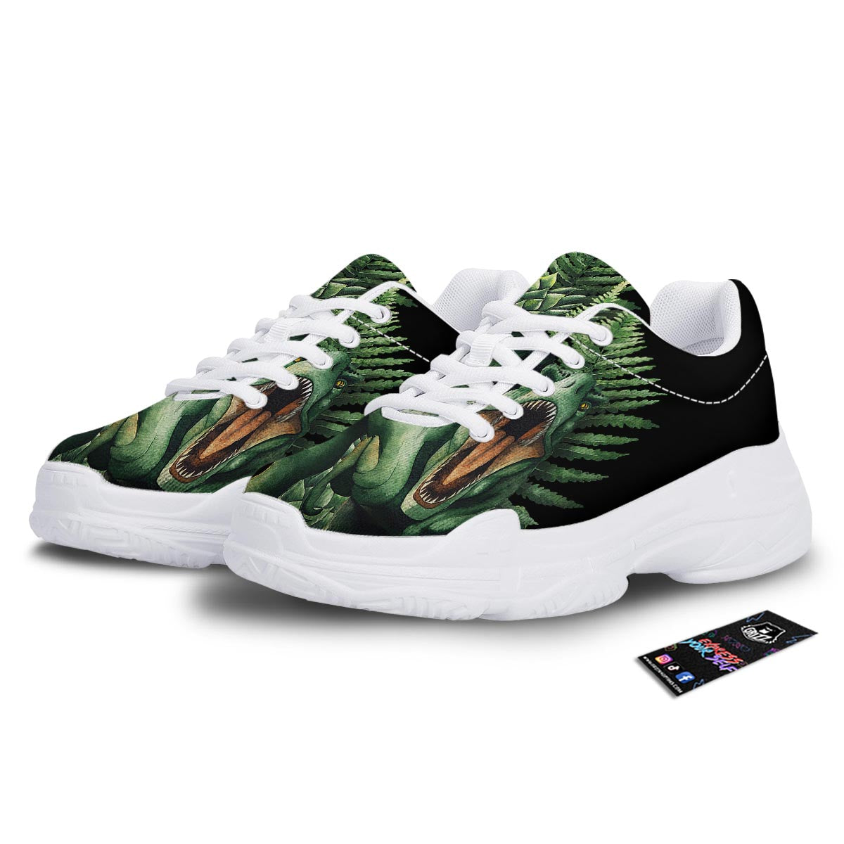 Dinosaur T Rex And Jurassic Plants Print White Chunky Shoes-grizzshop