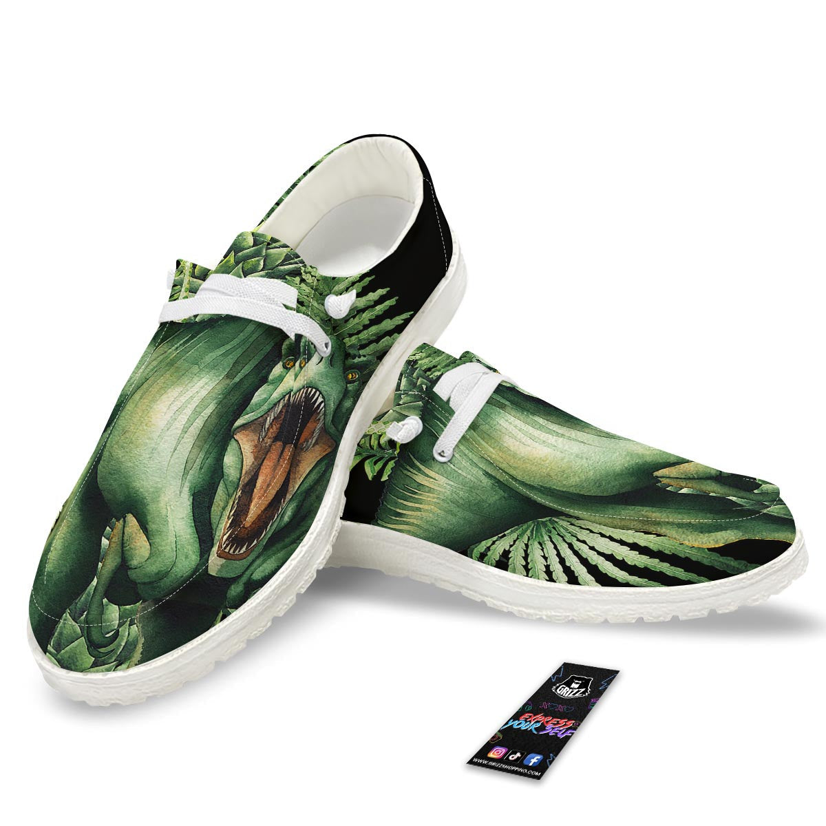 Dinosaur T Rex And Jurassic Plants Print White Loafers-grizzshop