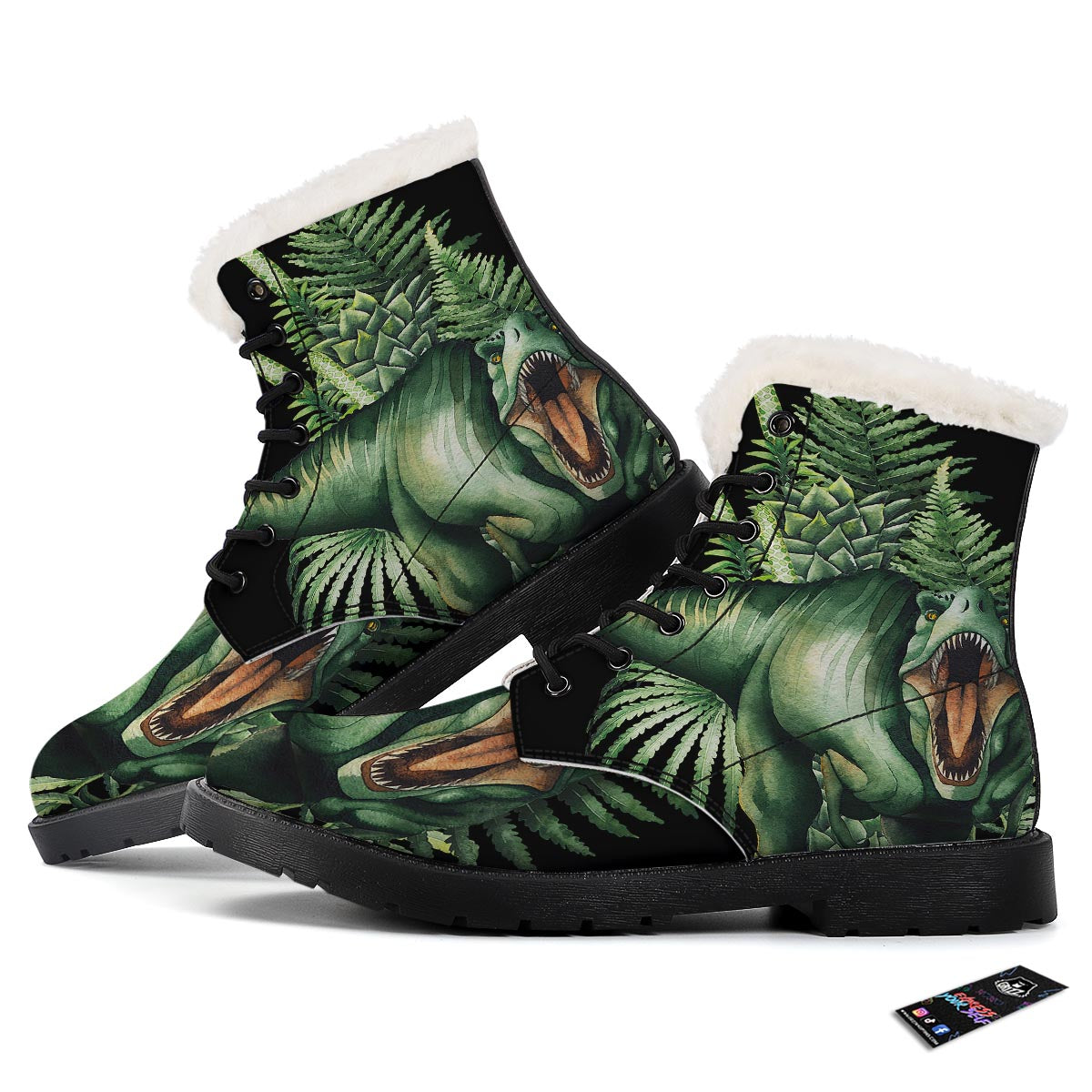 Dinosaur T Rex And Jurassic Plants Print Winter Boots-grizzshop