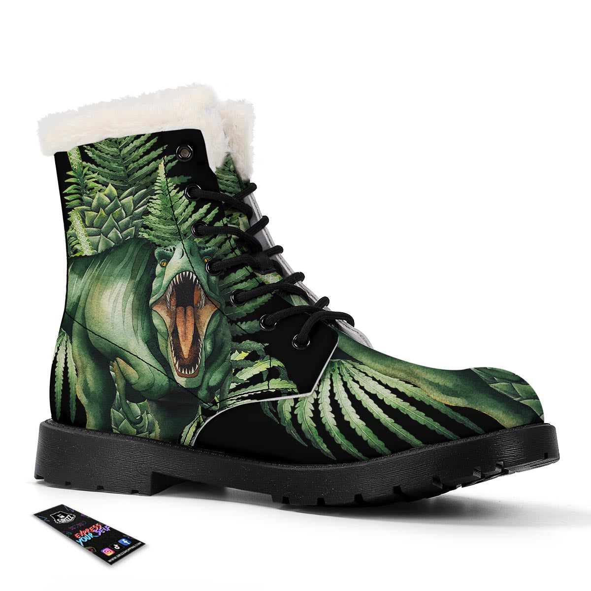 Dinosaur T Rex And Jurassic Plants Print Winter Boots-grizzshop