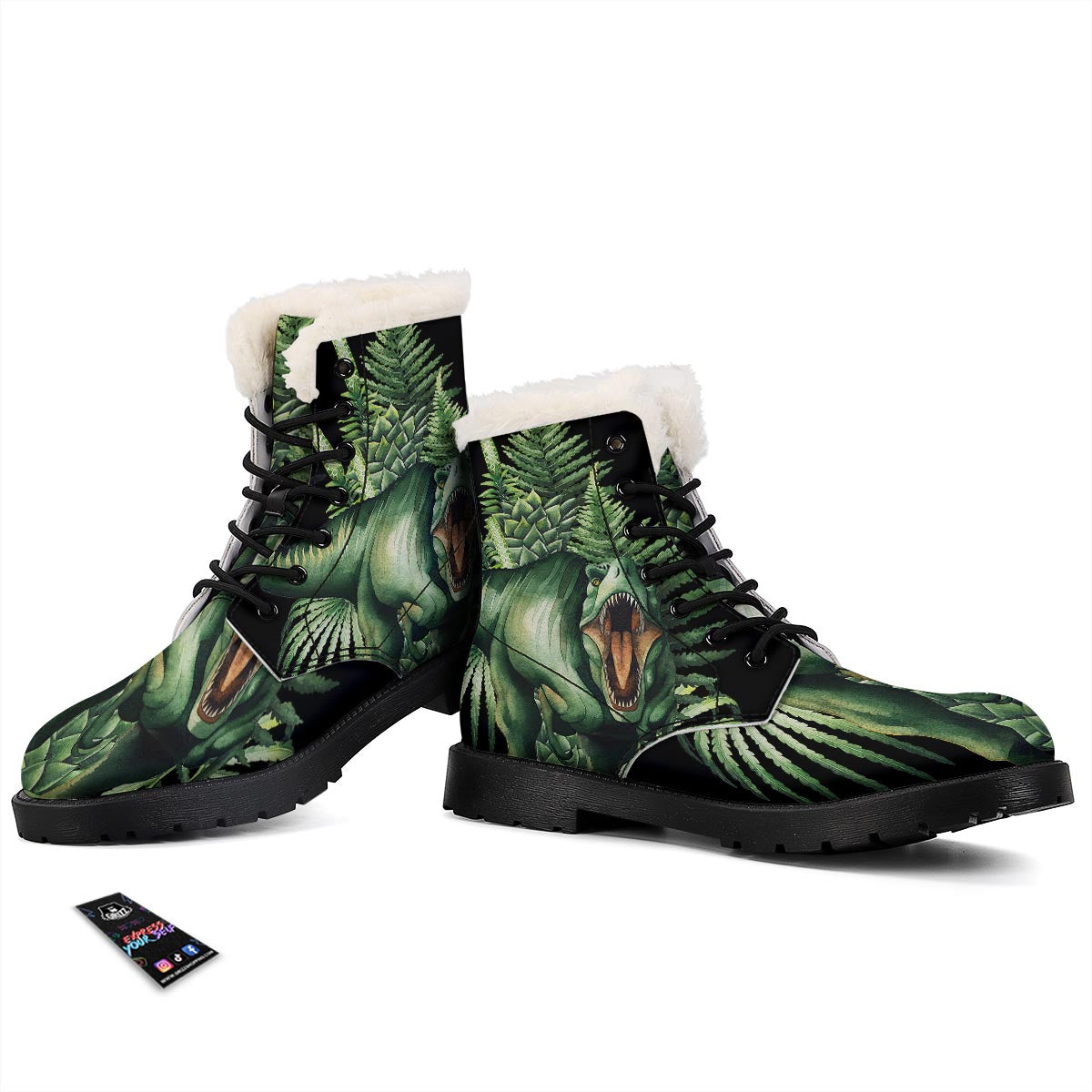 Dinosaur T Rex And Jurassic Plants Print Winter Boots-grizzshop