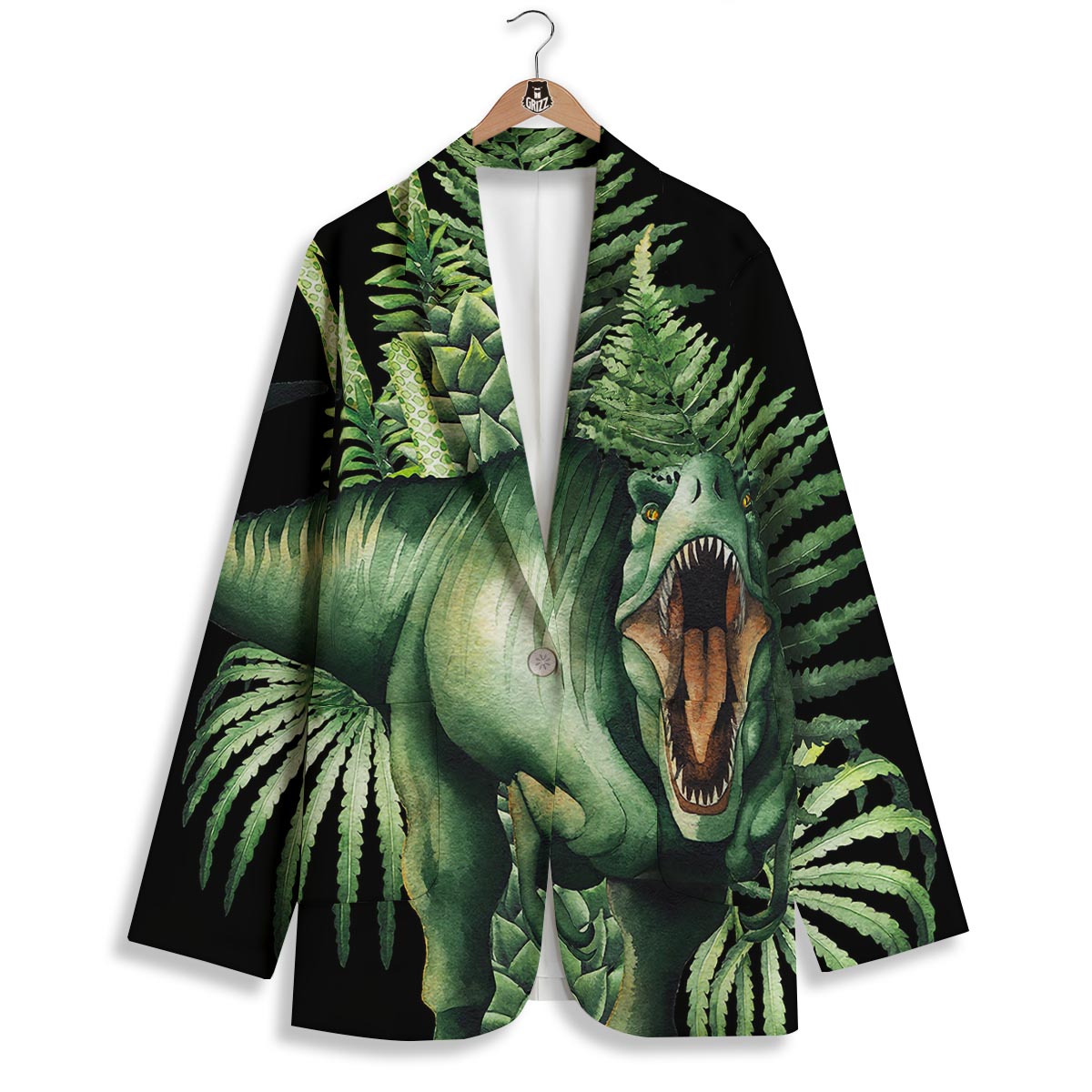 Dinosaur T Rex And Jurassic Plants Print Women's Blazer-grizzshop