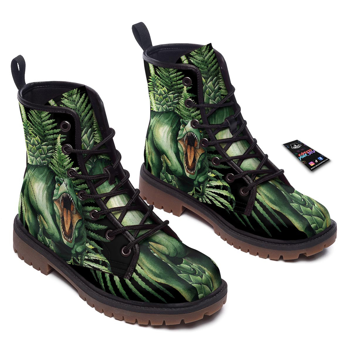 Dinosaur T Rex And Jurassic Plants Print Work Boots-grizzshop