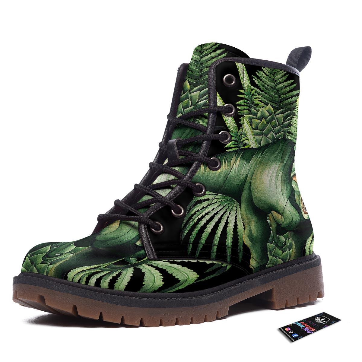Dinosaur T Rex And Jurassic Plants Print Work Boots-grizzshop