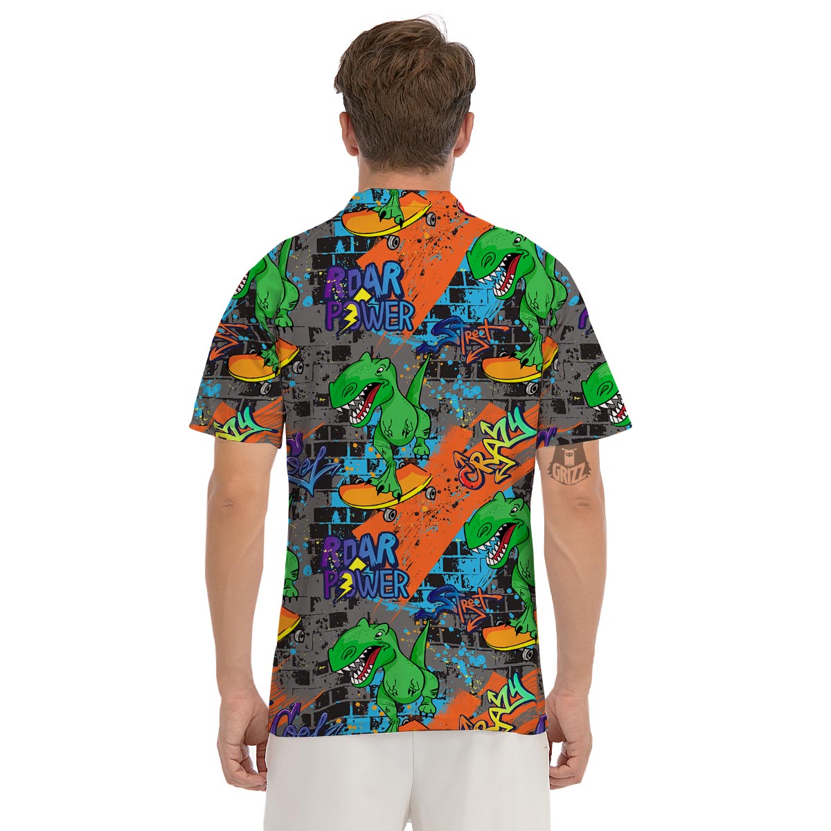 Dinosaur T-rex Graffiti Print Men's Golf Shirts-grizzshop