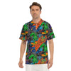 Dinosaur T-rex Graffiti Print Men's Golf Shirts-grizzshop