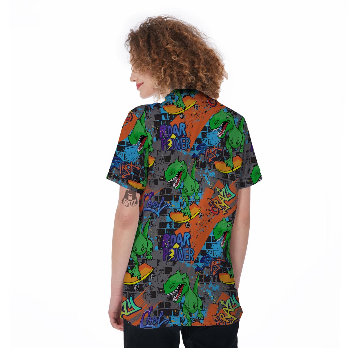 Dinosaur T-rex Graffiti Print Women's Golf Shirts-grizzshop