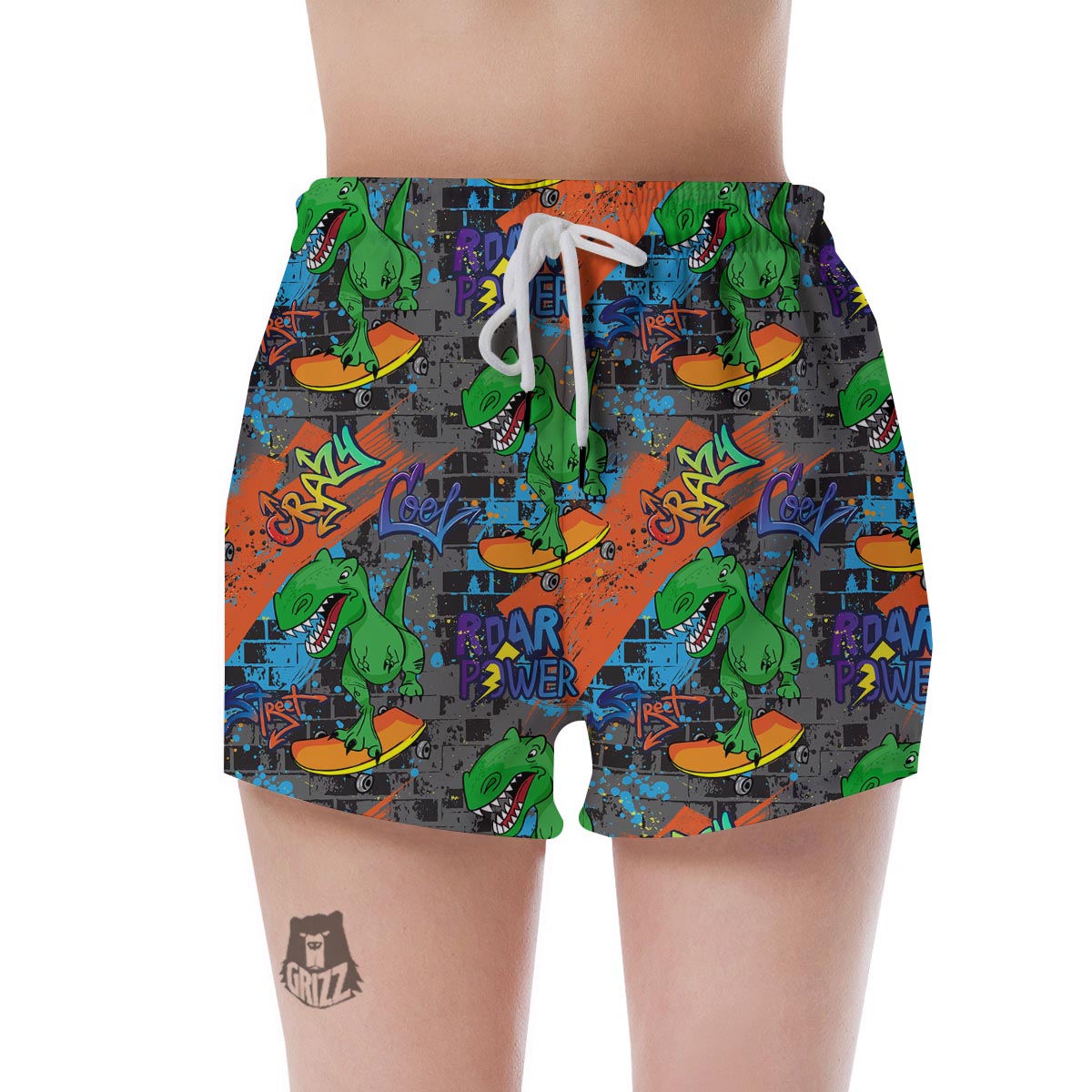 Dinosaur T-rex Graffiti Print Women's Shorts-grizzshop