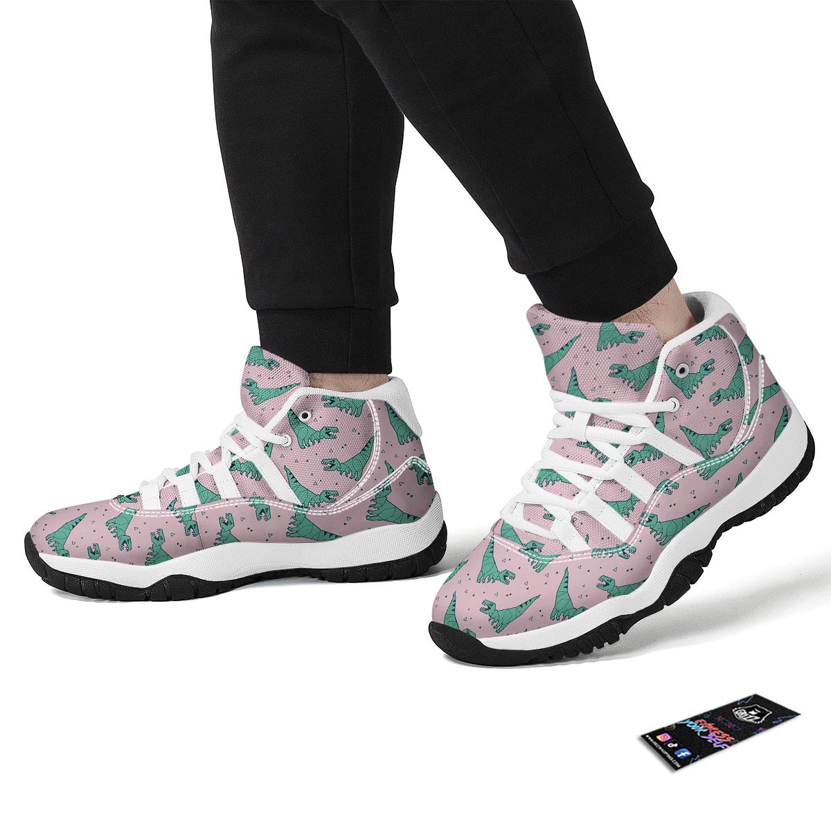Dinosaur T rex Pattern Print White Bball Shoes-grizzshop