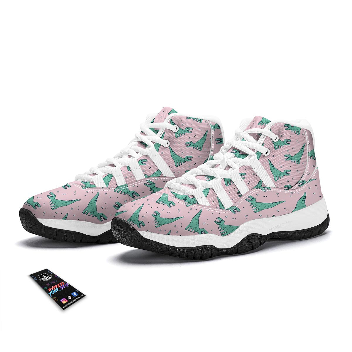 Dinosaur T rex Pattern Print White Bball Shoes-grizzshop