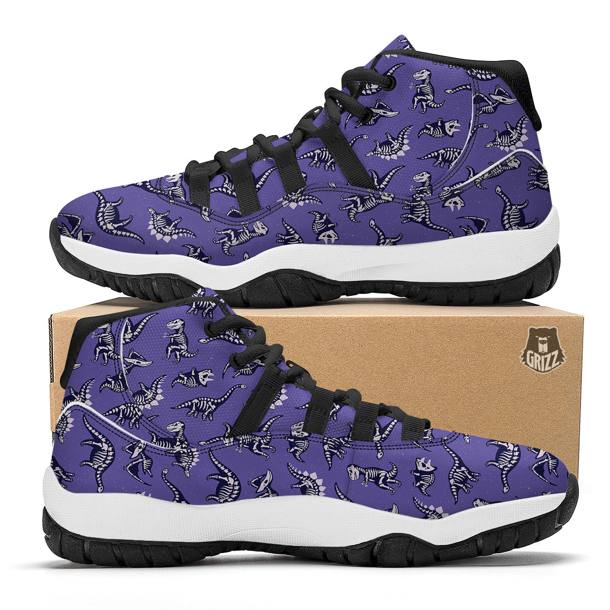 Dinosaur T rex Print Pattern Black Bball Shoes-grizzshop