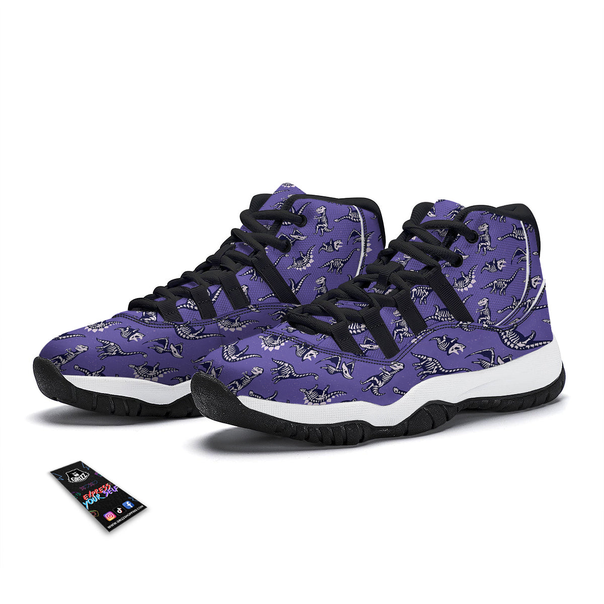 Dinosaur T rex Print Pattern Black Bball Shoes-grizzshop