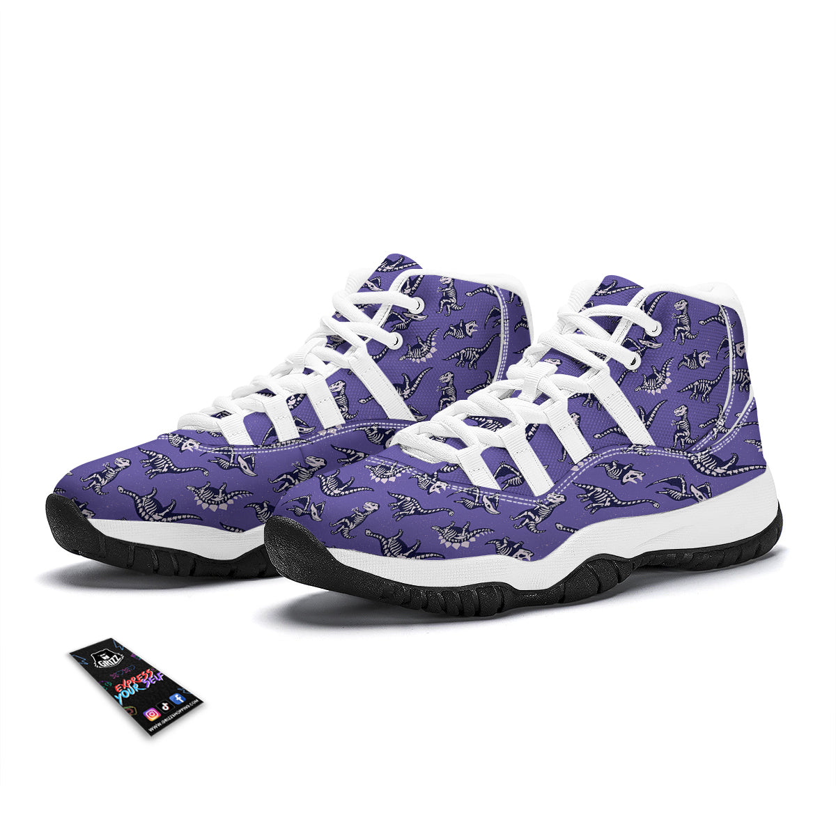 Dinosaur T rex Print Pattern White Bball Shoes-grizzshop