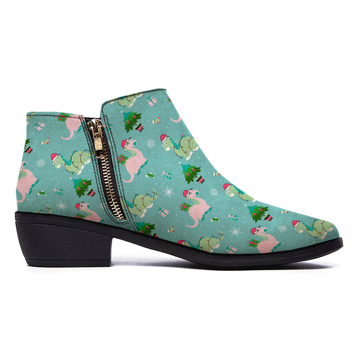 Dinosaur Xmas Print Pattern Ankle Boots-grizzshop
