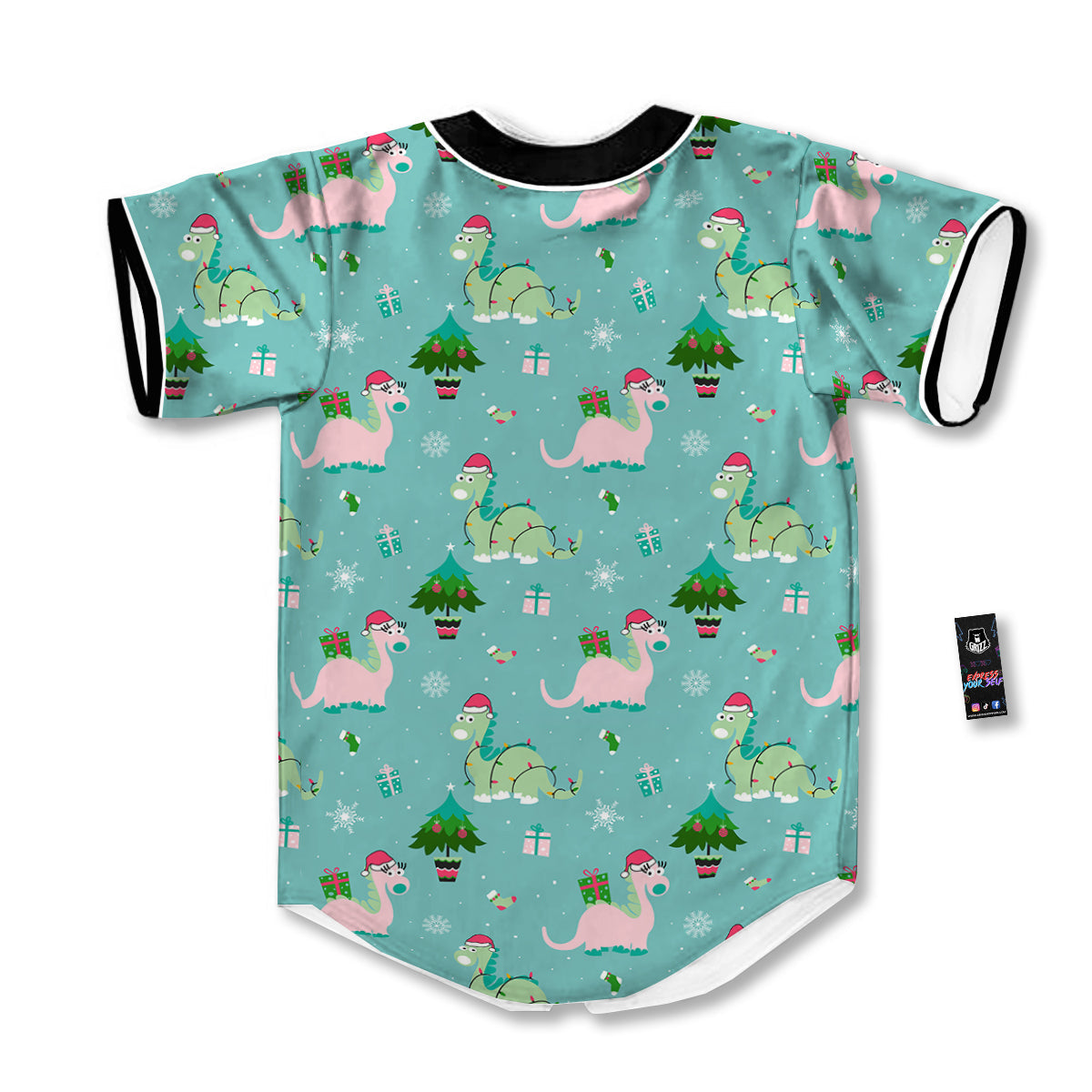 Dinosaur Xmas Print Pattern Baseball Jersey-grizzshop