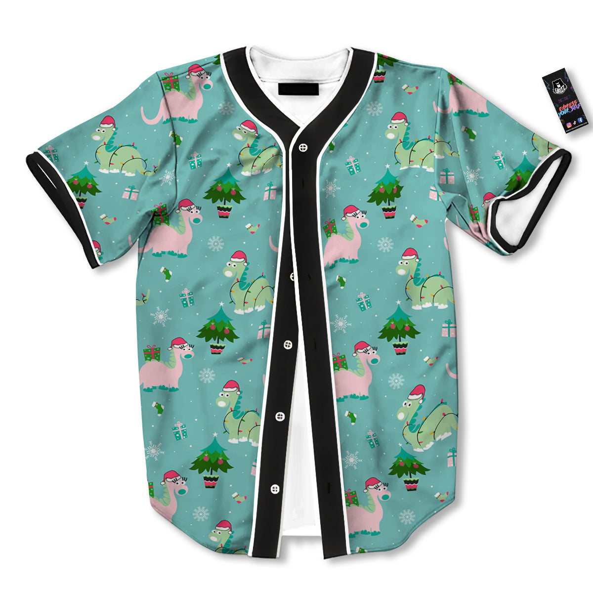 Dinosaur Xmas Print Pattern Baseball Jersey-grizzshop
