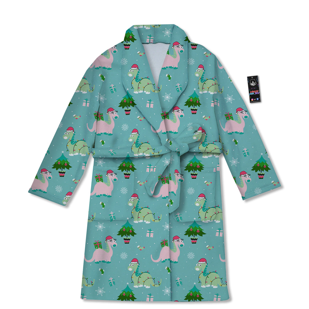 Dinosaur Xmas Print Pattern Bathrobe-grizzshop