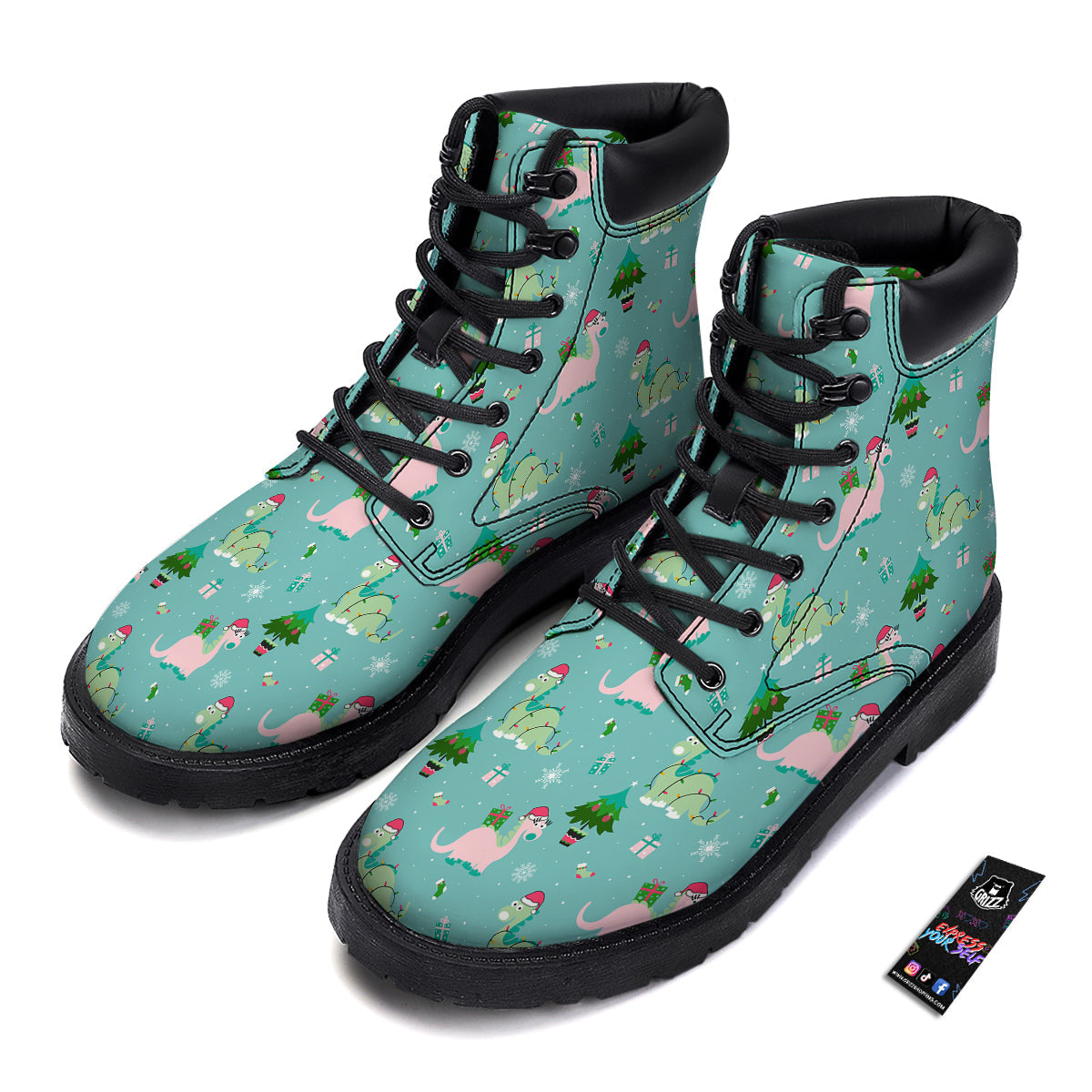 Dinosaur Xmas Print Pattern Boots-grizzshop