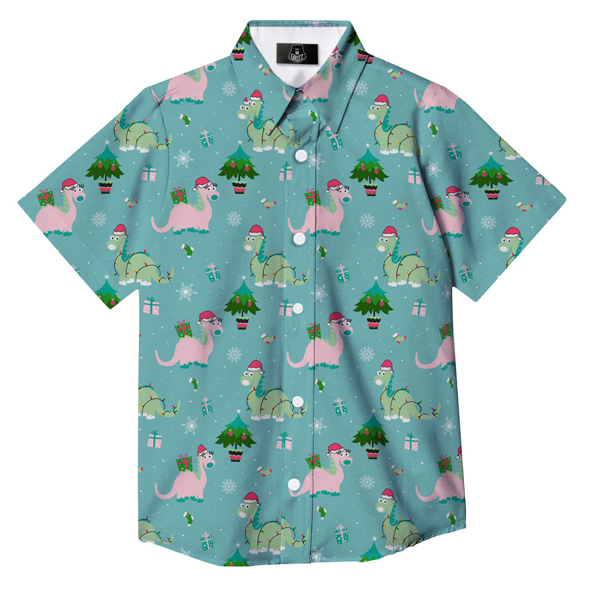 Dinosaur Xmas Print Pattern Button Up Shirt-grizzshop