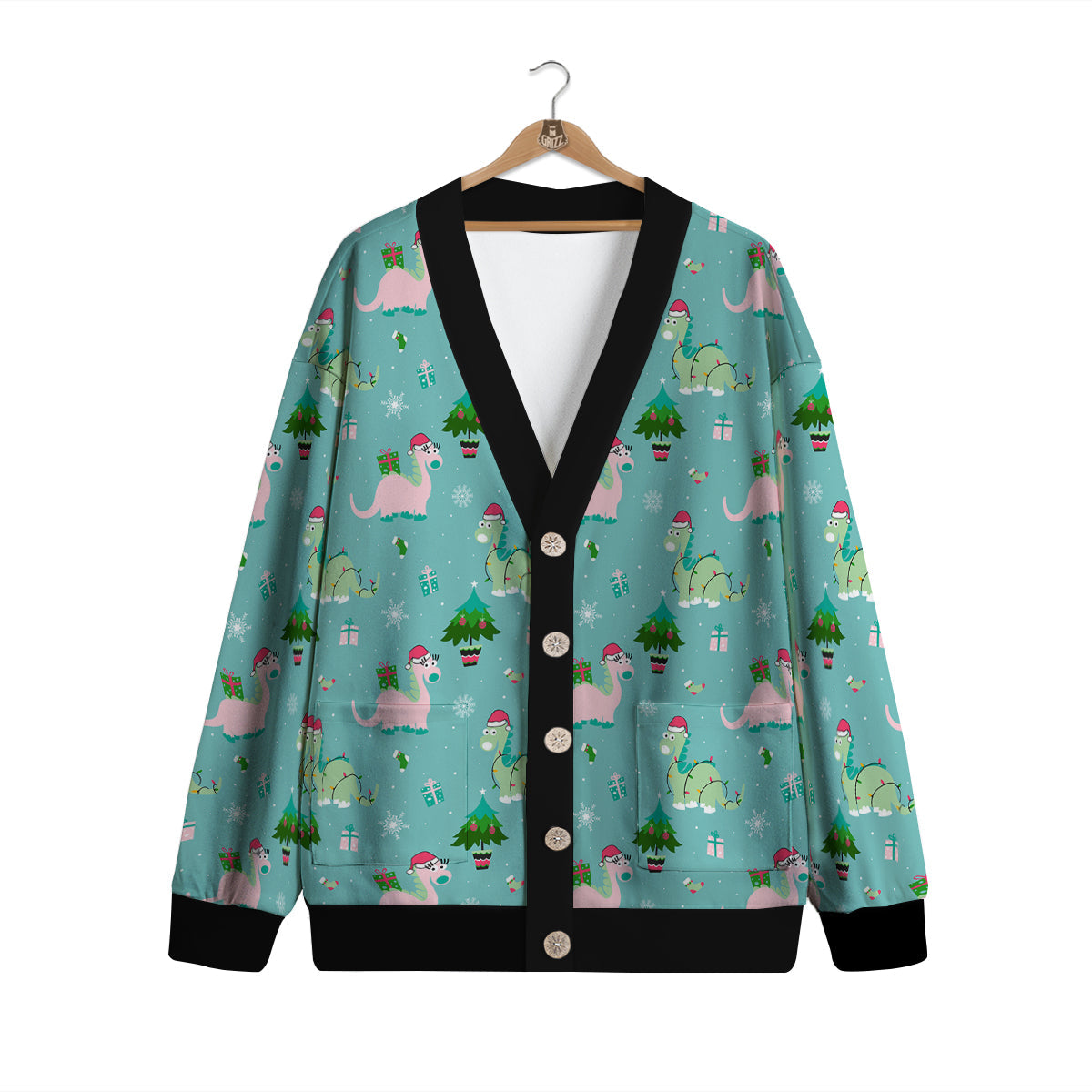 Dinosaur Xmas Print Pattern Cardigan-grizzshop