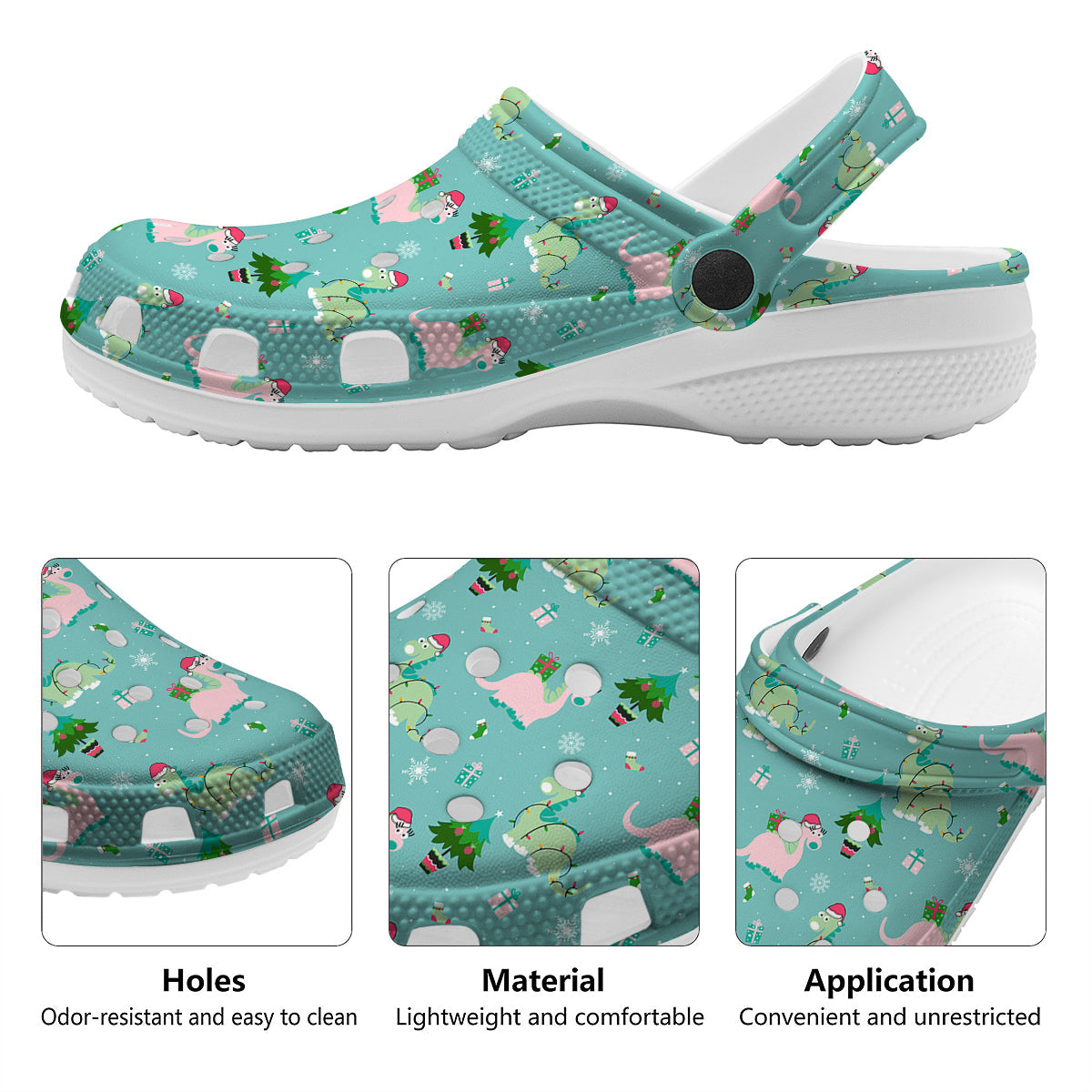 Dinosaur Xmas Print Pattern Clog-grizzshop