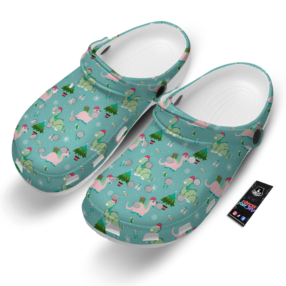 Dinosaur Xmas Print Pattern Clog-grizzshop